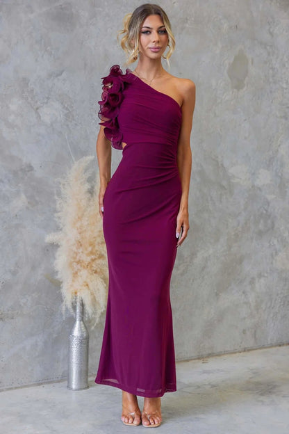 Wedding Guest One-Shoulder Maxi Dress with Ruffles for Women 5