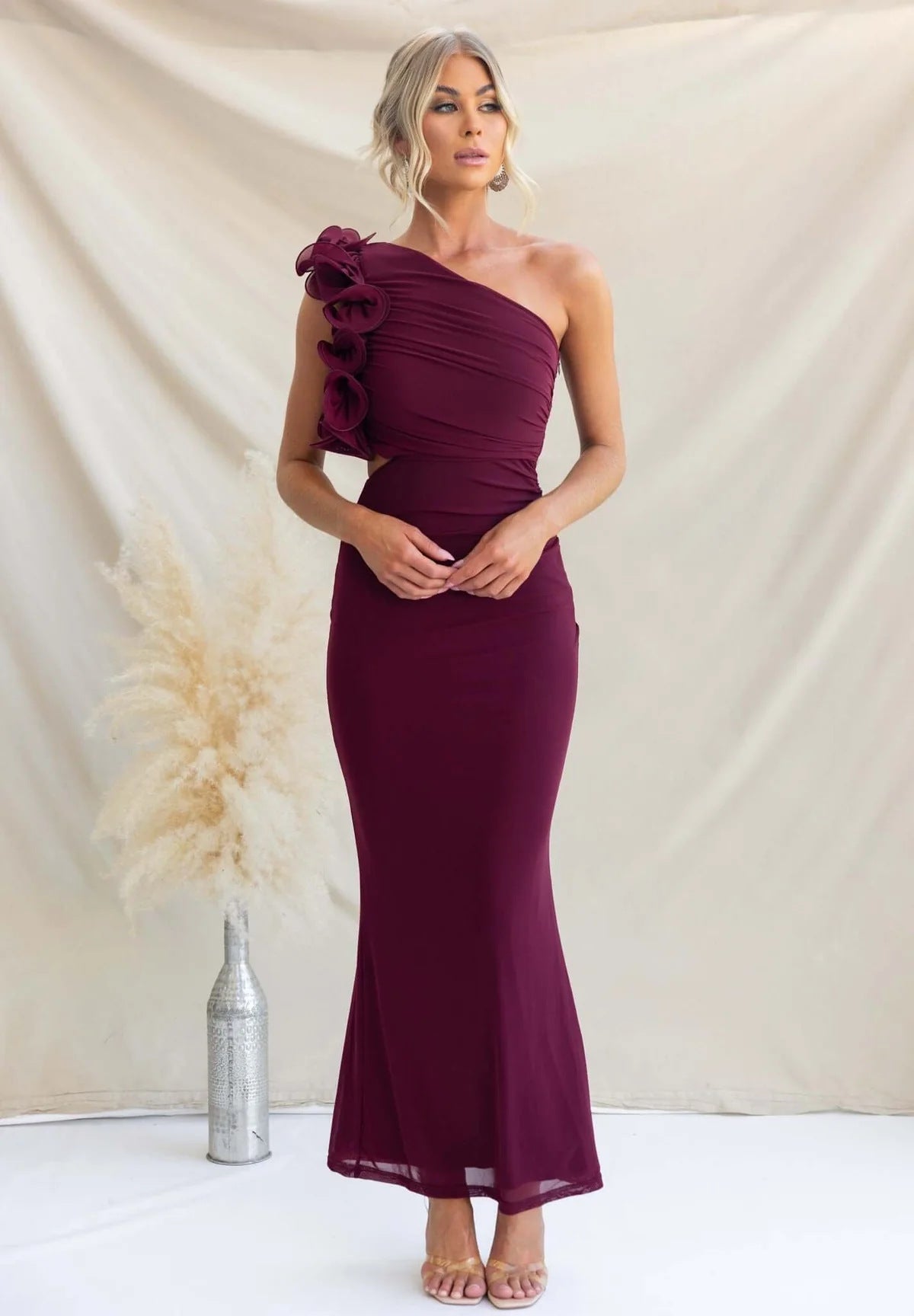Wedding Guest One-Shoulder Maxi Dress with Ruffles for Women 6
