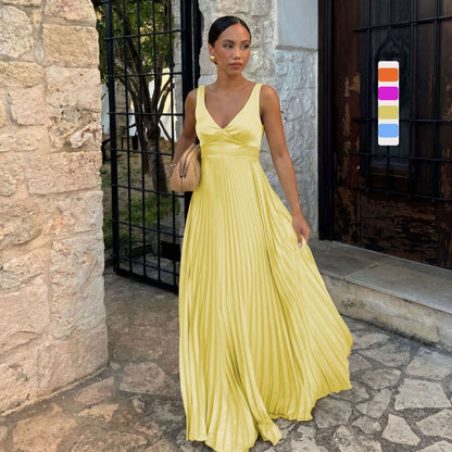 Wedding Guest Pleated Maxi Dress with V-Neck for Women 1