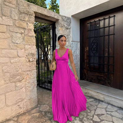 Wedding Guest Pleated Maxi Dress with V-Neck for Women 2