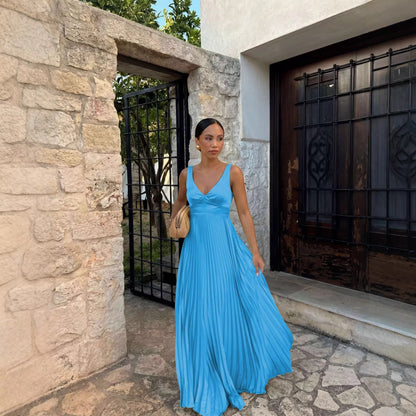 Wedding Guest Pleated Maxi Dress with V-Neck for Women 3