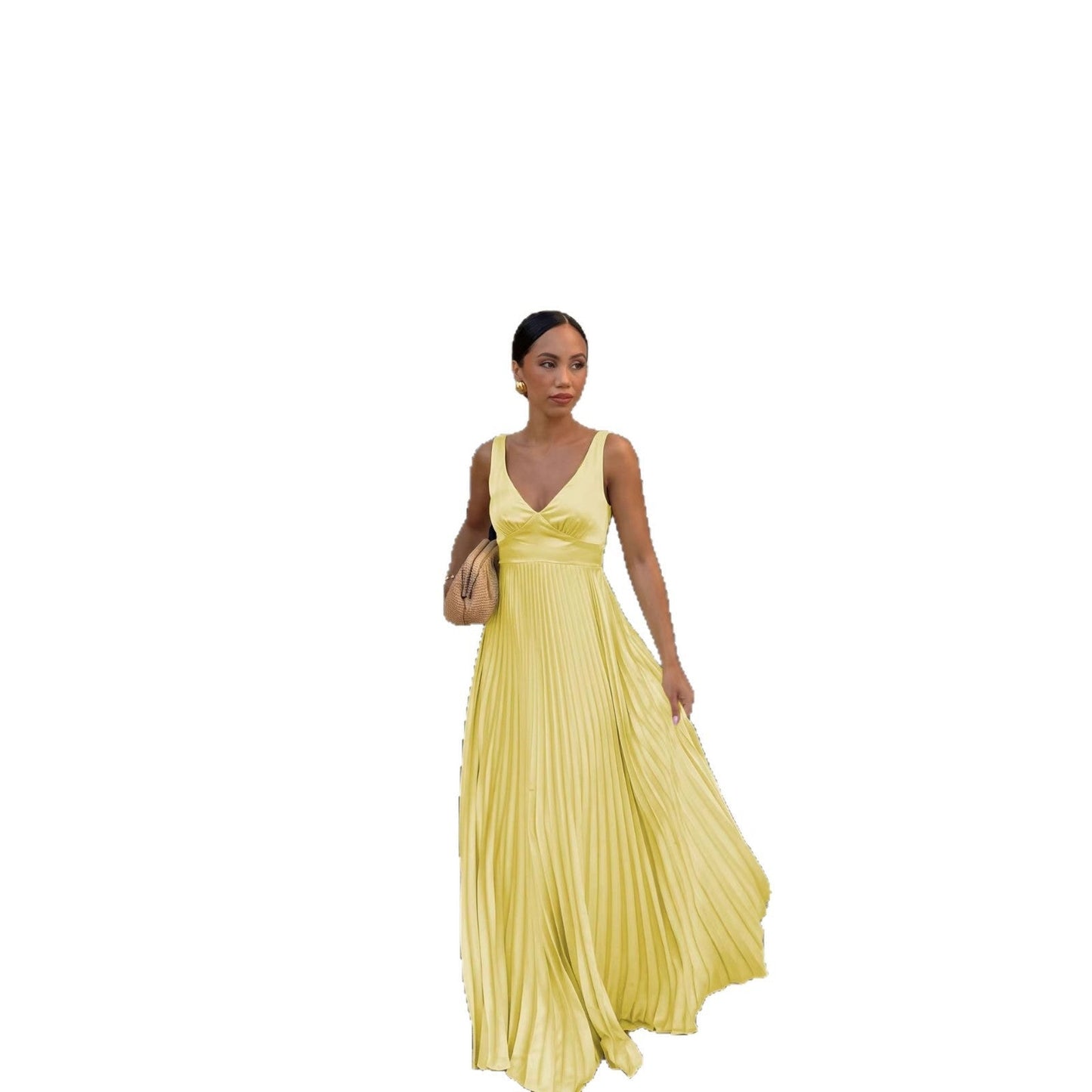 Wedding Guest Pleated Maxi Dress with V-Neck for Women 5