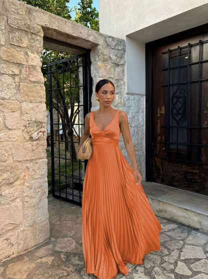 Wedding Guest Pleated Maxi Dress with V-Neck for Women 8