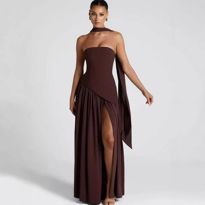 Wedding Guest Strapless Maxi Dress with Leg Split for Women 3