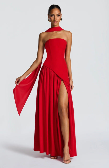 Wedding Guest Strapless Maxi Dress with Leg Split for Women 8