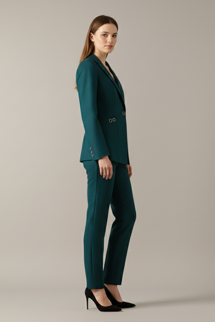 Women Blazer Set with One Button and Straight Trousers 3