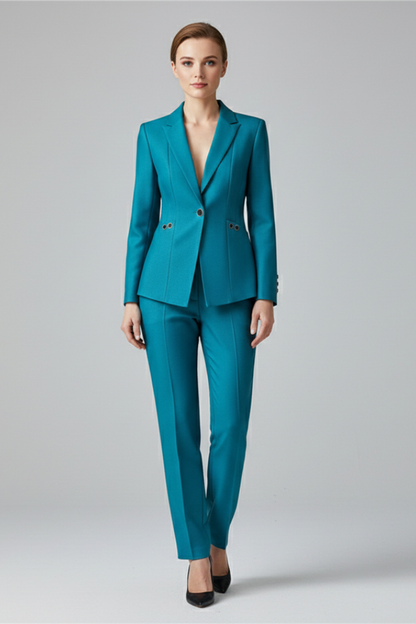 Women Blazer Set with One Button and Straight Trousers 6