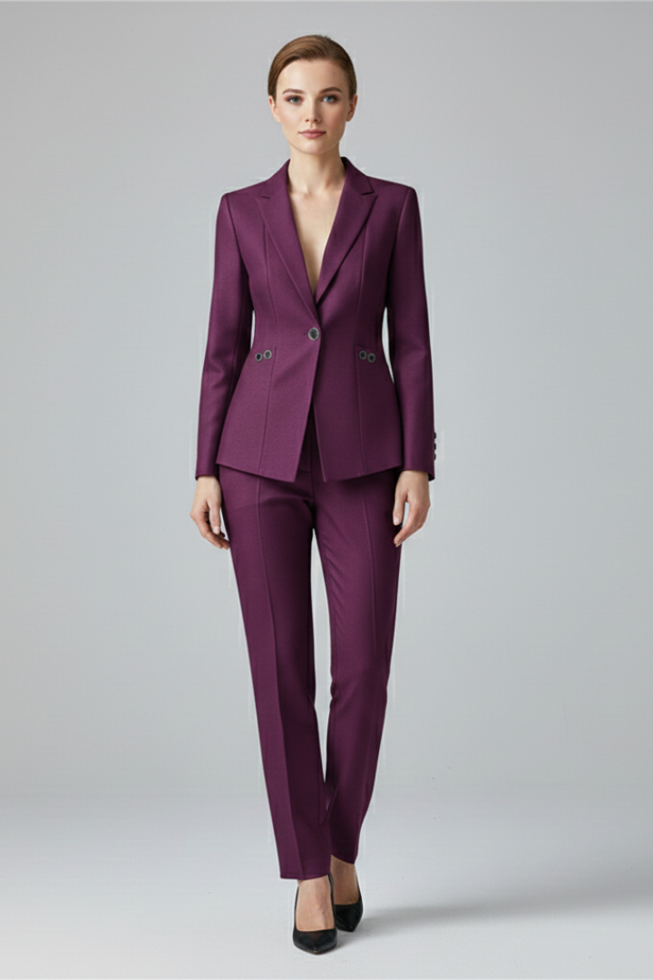 Women Blazer Set with One Button and Straight Trousers 7