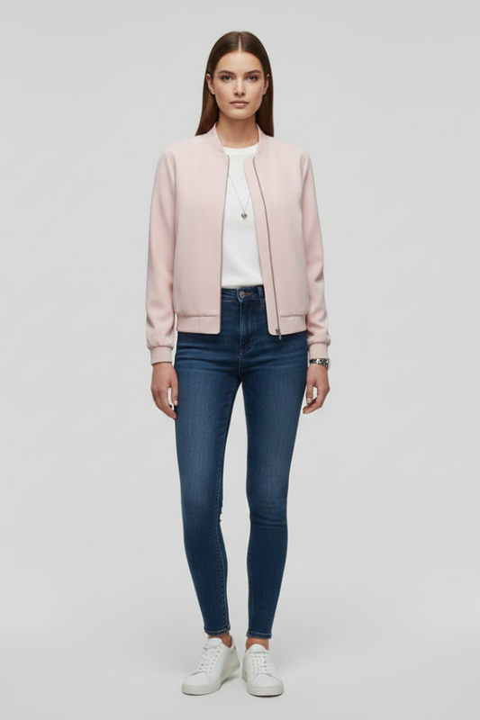 Women’s Bomber Jacket with Zipped Front and Straight Hem 0