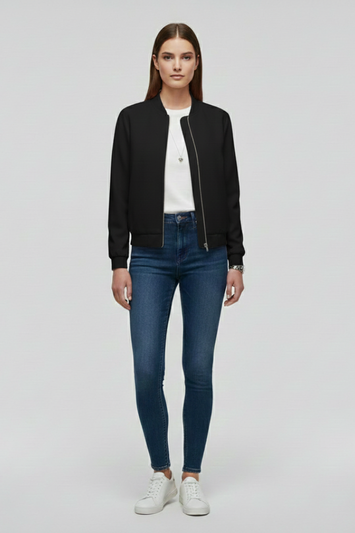 Women’s Bomber Jacket with Zipped Front and Straight Hem 5