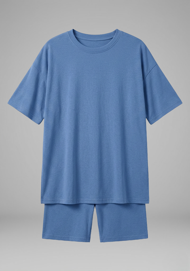 Women’s Casual Two-Piece Set with Oversized Round-Neck Top and Biker Shorts 1