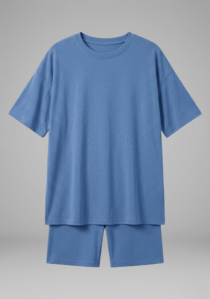 Women’s Casual Two-Piece Set with Oversized Round-Neck Top and Biker Shorts 1