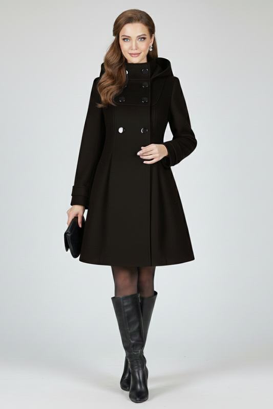 Women’s Coat with Hood and Double Button Front 0