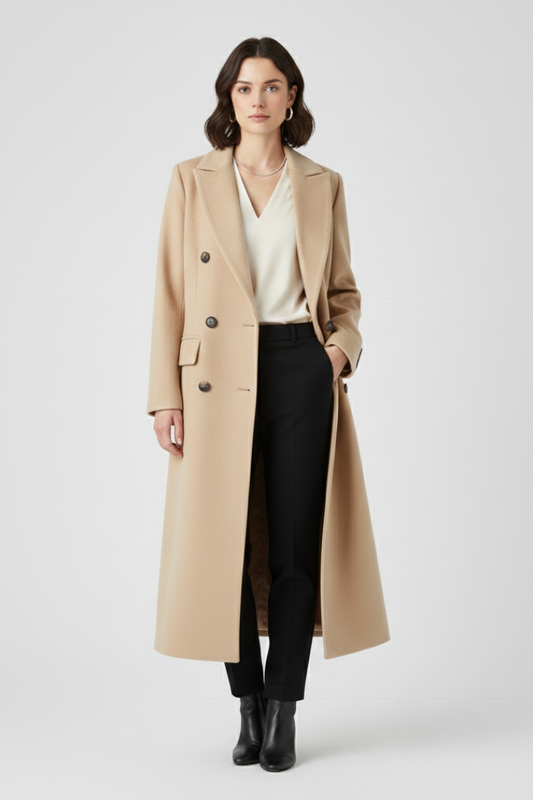 Women’s Coat with Lapel Collar and Button Fastening 0
