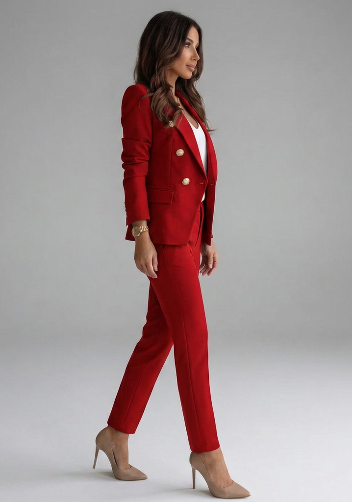 Women's Double-Breasted Blazer Set with Buttons for Office Wear 2
