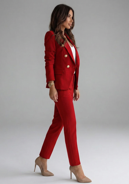 Women's Double-Breasted Blazer Set with Buttons for Office Wear 2