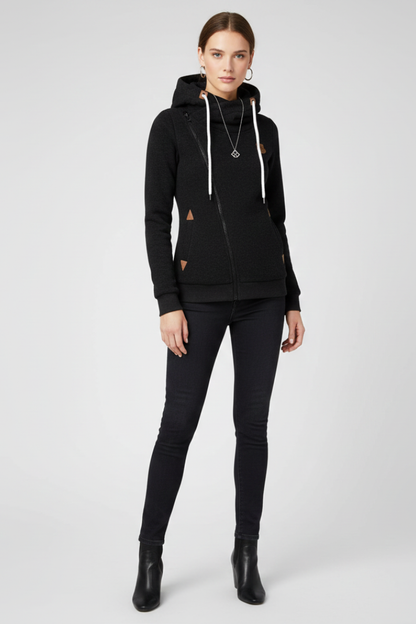 Women’s Hooded Jacket with Asymmetrical Zip and Drawstring 0