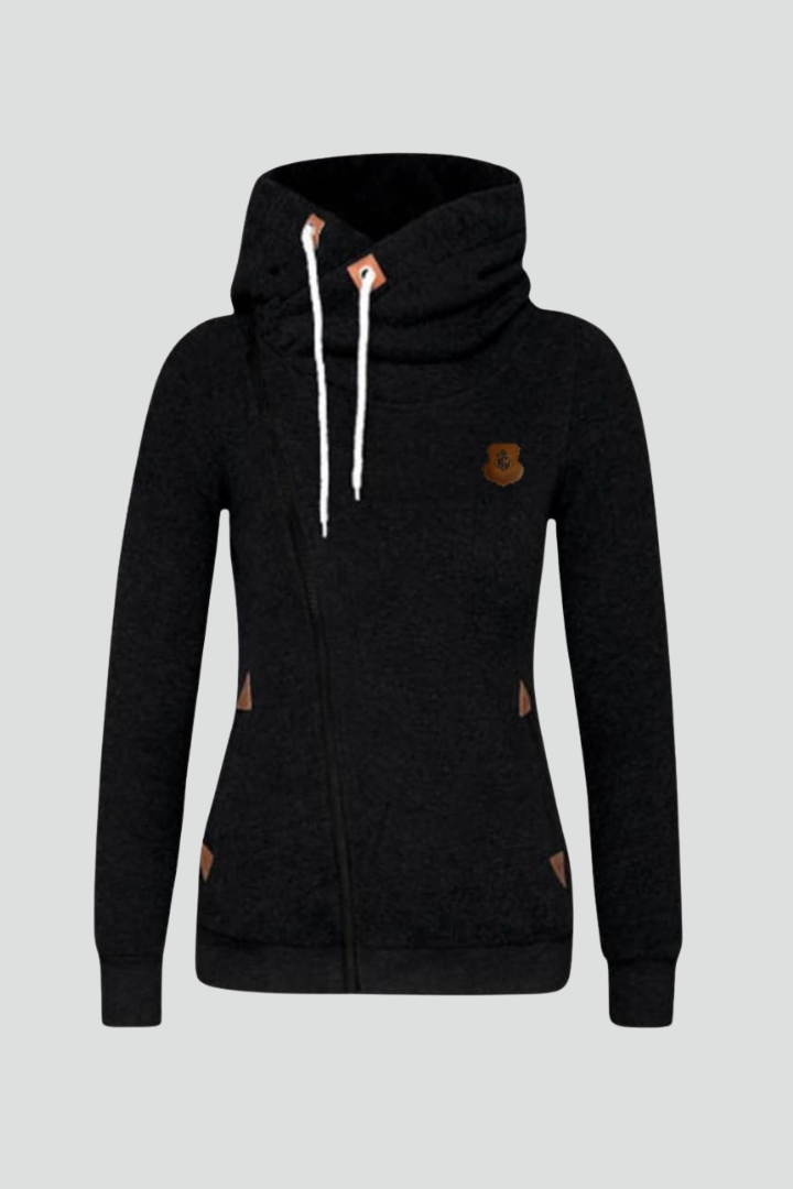 Women’s Hooded Jacket with Asymmetrical Zip and Drawstring 1