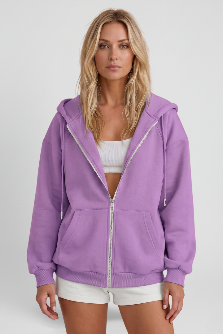 Women’s Hooded Jacket with Asymmetrical Zip and Drawstring 10