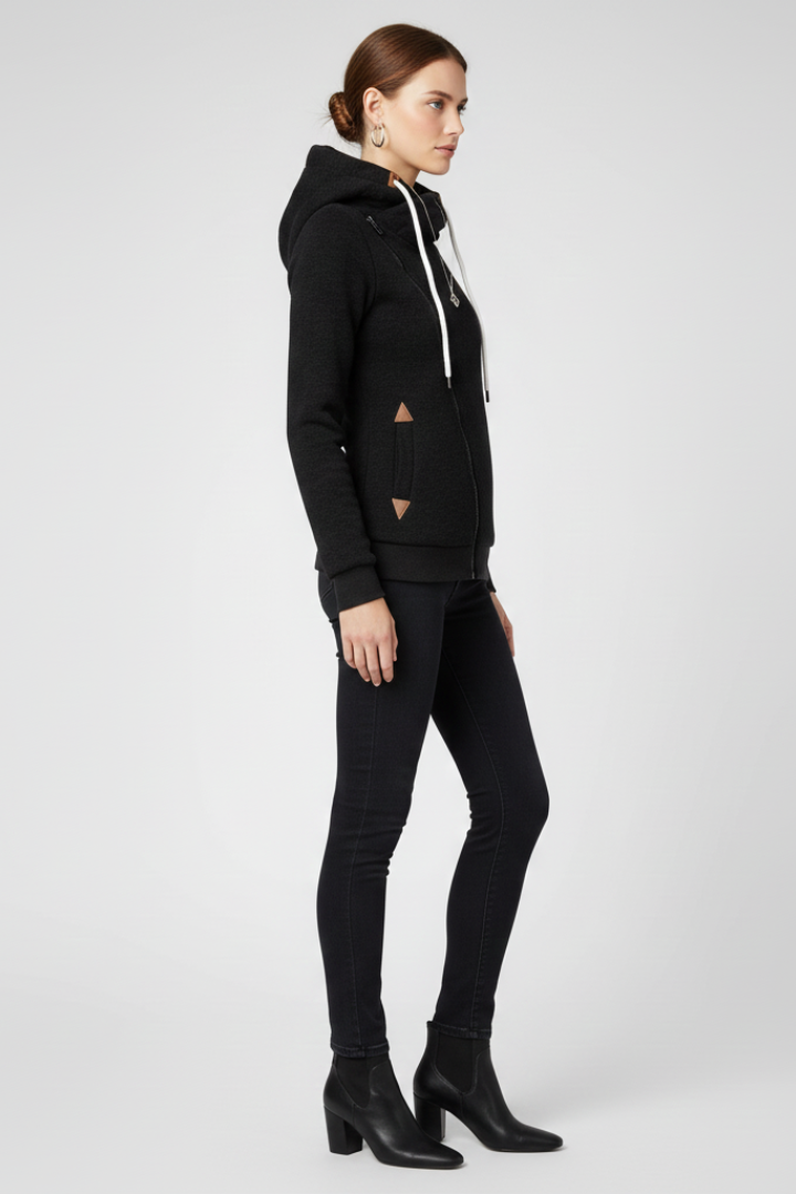 Women’s Hooded Jacket with Asymmetrical Zip and Drawstring 2