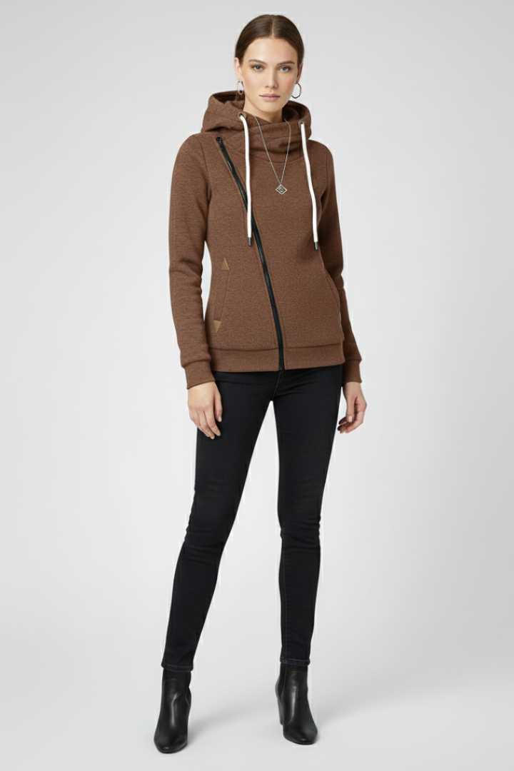 Women’s Hooded Jacket with Asymmetrical Zip and Drawstring 4