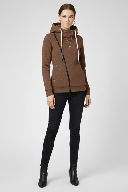 Women’s Hooded Jacket with Asymmetrical Zip and Drawstring 4