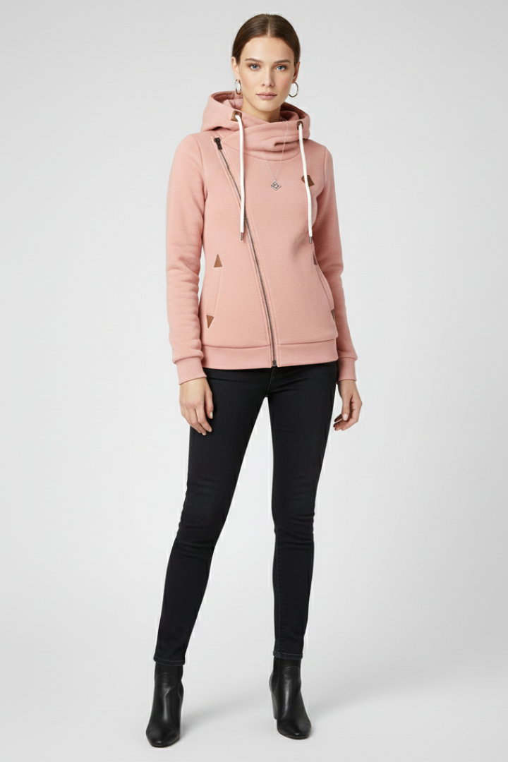 Women’s Hooded Jacket with Asymmetrical Zip and Drawstring 5