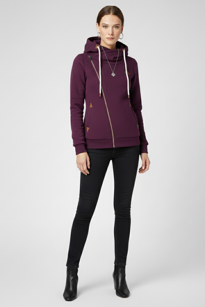 Women’s Hooded Jacket with Asymmetrical Zip and Drawstring 6