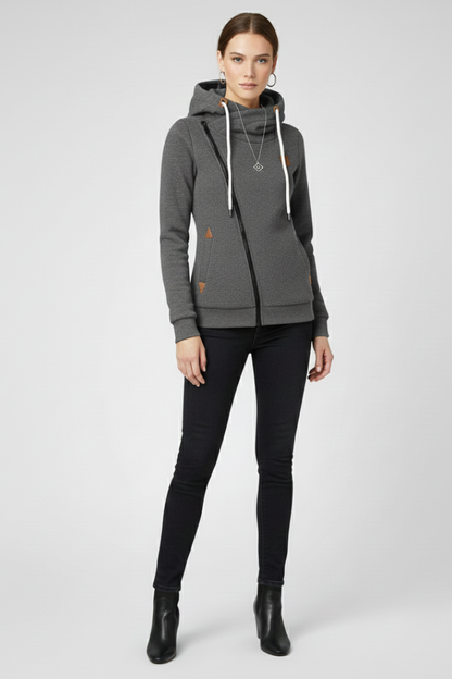 Women’s Hooded Jacket with Asymmetrical Zip and Drawstring 7