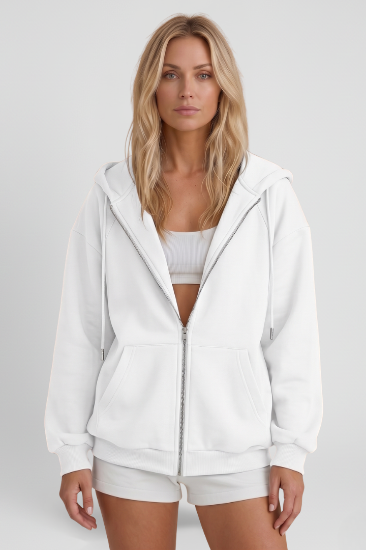 Women’s Hooded Jacket with Asymmetrical Zip and Drawstring 8