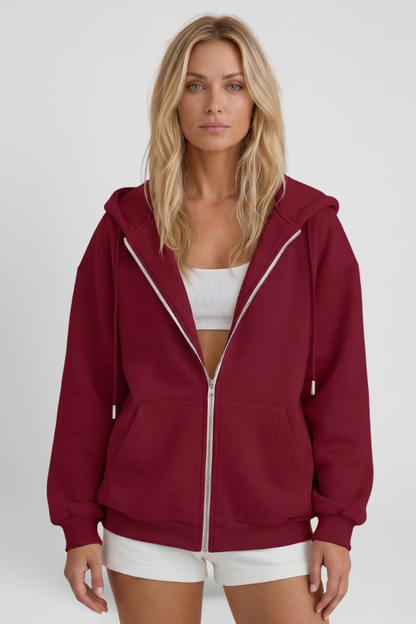 Women’s Hooded Jacket with Asymmetrical Zip and Drawstring 9