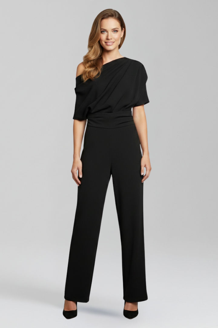 Women’s Jumpsuit with Asymmetric Neckline and Long Sleeves 0