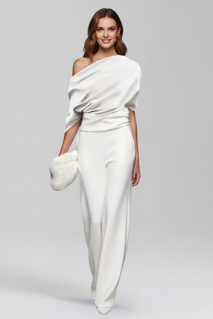 Women’s Jumpsuit with Asymmetric Neckline and Long Sleeves 2