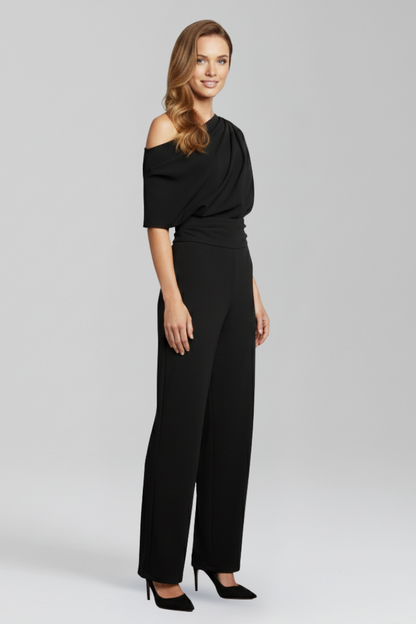 Women’s Jumpsuit with Asymmetric Neckline and Long Sleeves 4