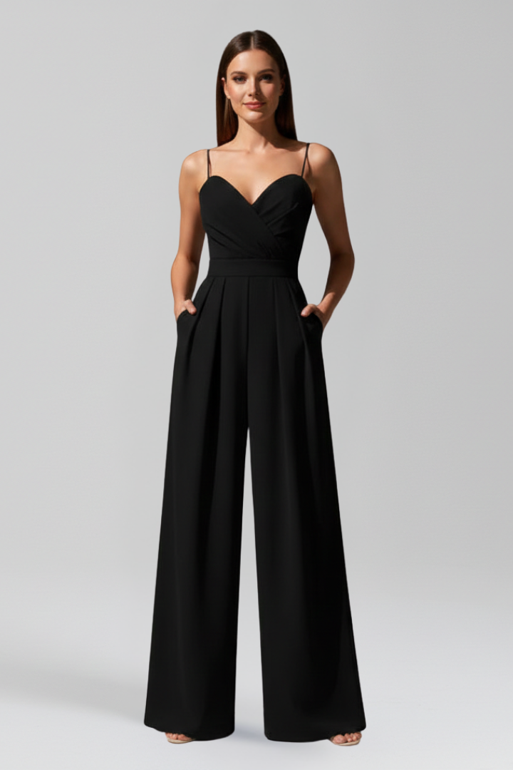 Women’s Jumpsuit with V Neckline and Wide Legs 0