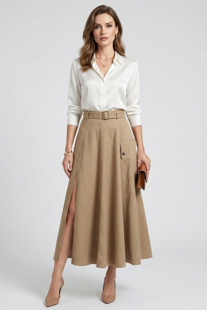 Women’s Maxi Skirt with Side Pockets and High Slit 2