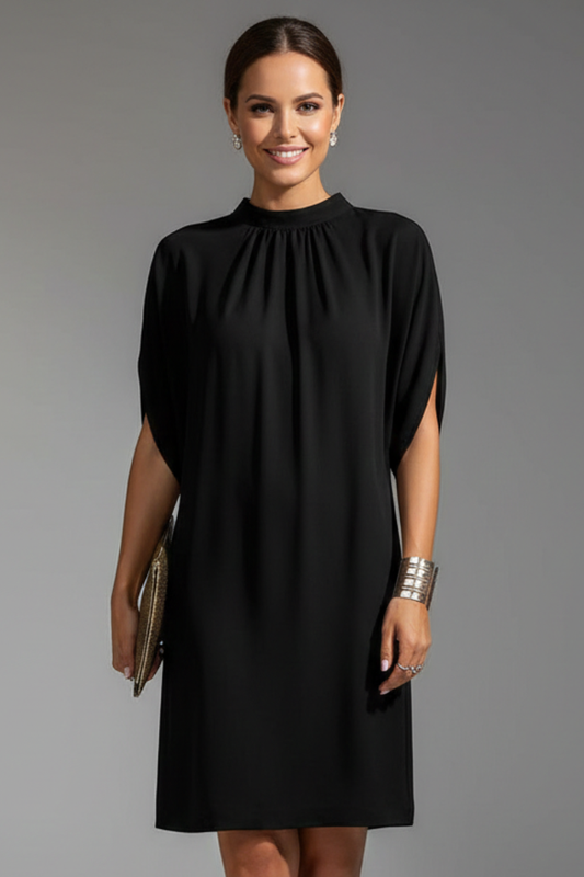 Women’s Mini Dress with Mock Neck and Slit Sleeves 0