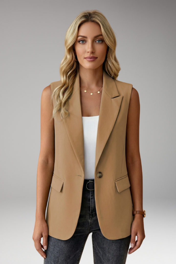 Women’s Sleeveless Blazer with Notch Collar and Pockets 8