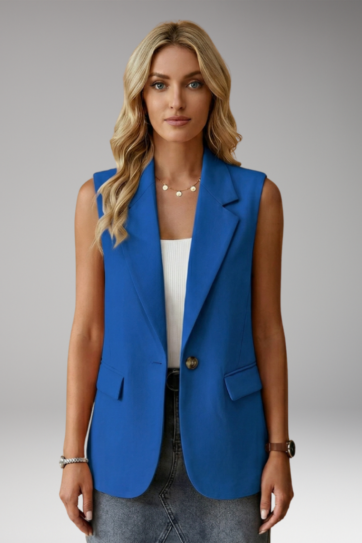 Women’s Sleeveless Blazer with Notch Collar and Pockets 9
