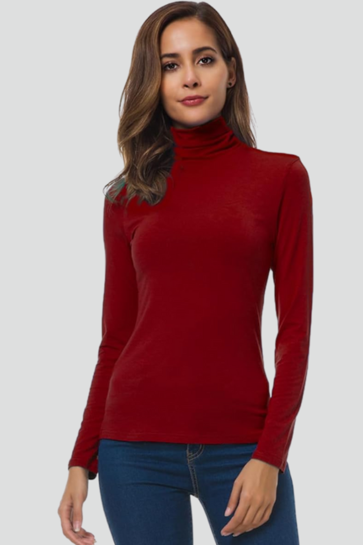 Women’s Turtleneck Sweater with Long Sleeves and Plain Surface 0