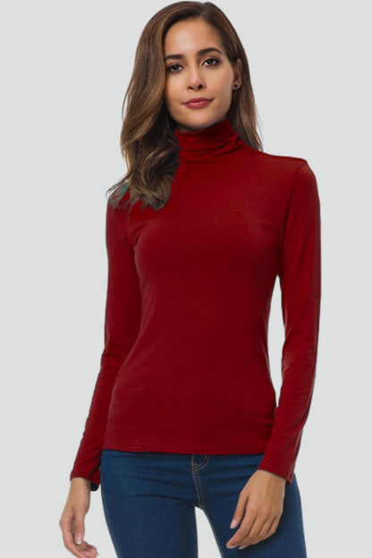 Women’s Turtleneck Sweater with Long Sleeves and Plain Surface 0