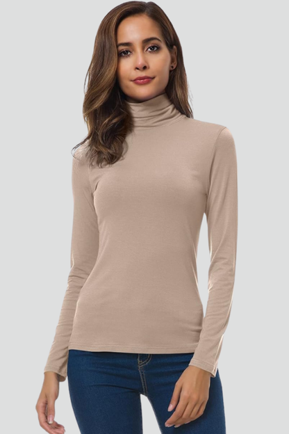 Women’s Turtleneck Sweater with Long Sleeves and Plain Surface 10