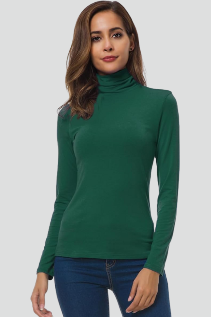 Women’s Turtleneck Sweater with Long Sleeves and Plain Surface 11