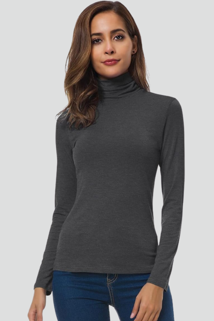 Women’s Turtleneck Sweater with Long Sleeves and Plain Surface 12
