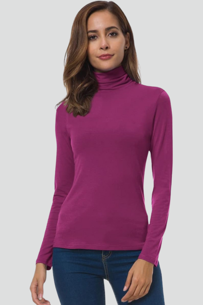 Women’s Turtleneck Sweater with Long Sleeves and Plain Surface 13