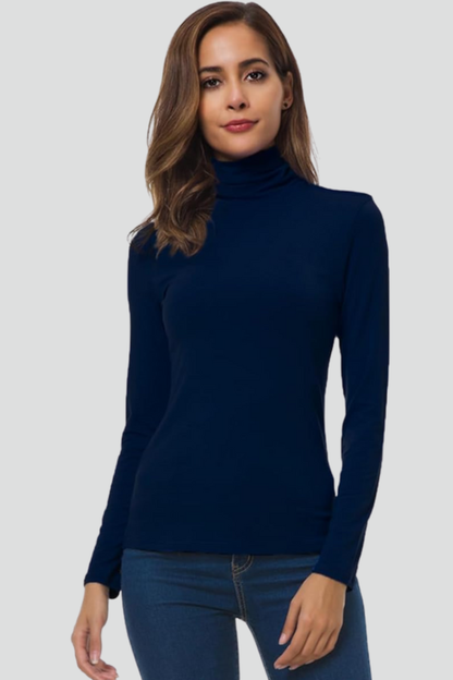 Women’s Turtleneck Sweater with Long Sleeves and Plain Surface 14