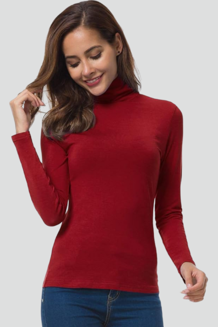 Women’s Turtleneck Sweater with Long Sleeves and Plain Surface 2