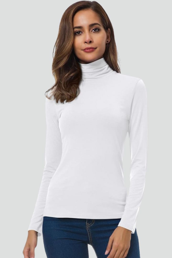 Women’s Turtleneck Sweater with Long Sleeves and Plain Surface 7