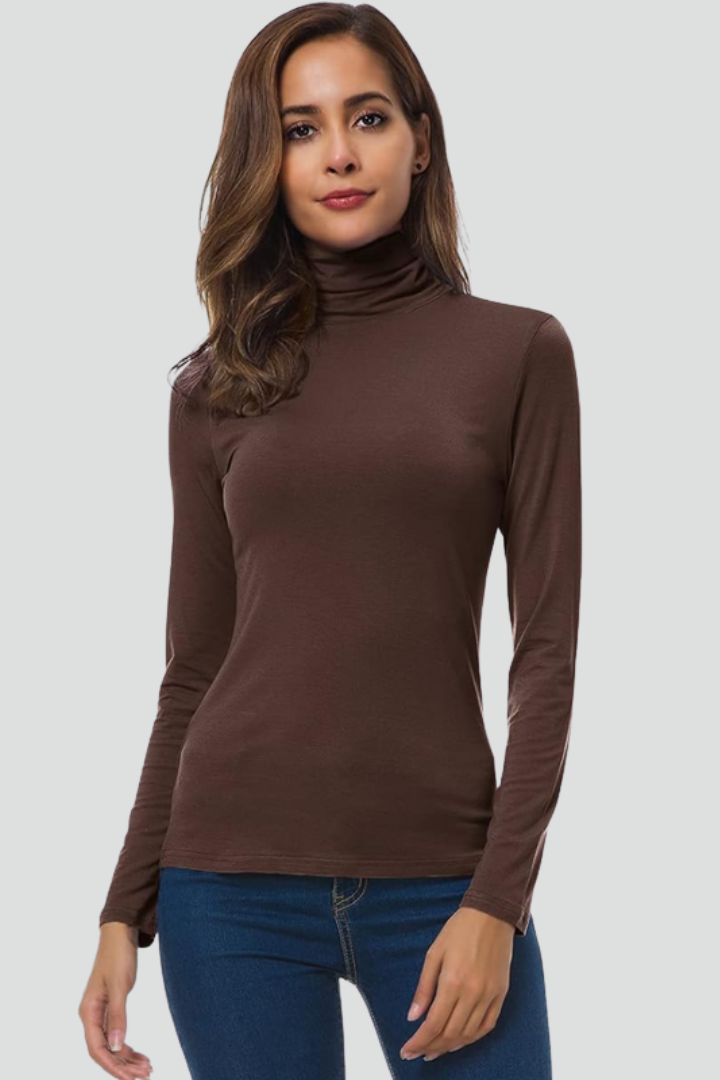 Women’s Turtleneck Sweater with Long Sleeves and Plain Surface 8