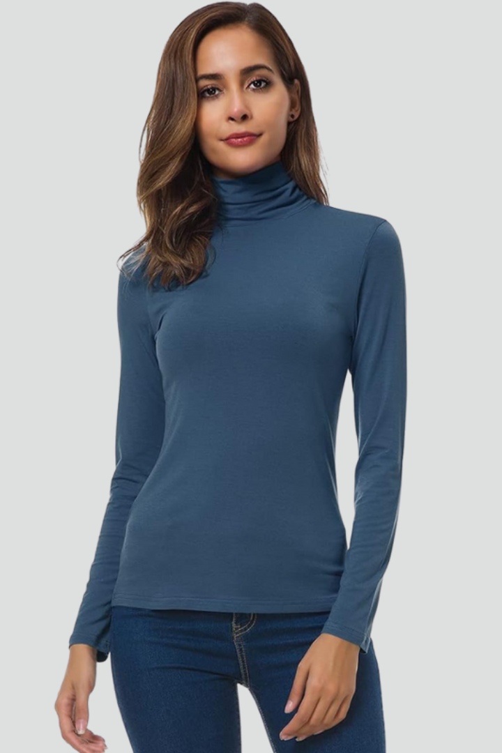 Women’s Turtleneck Sweater with Long Sleeves and Plain Surface 9